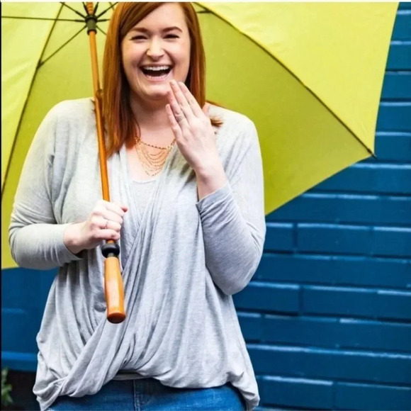 CAbi Gray Long Sleeve Drape Cross Over Taylor Top - Picture 1 of 9